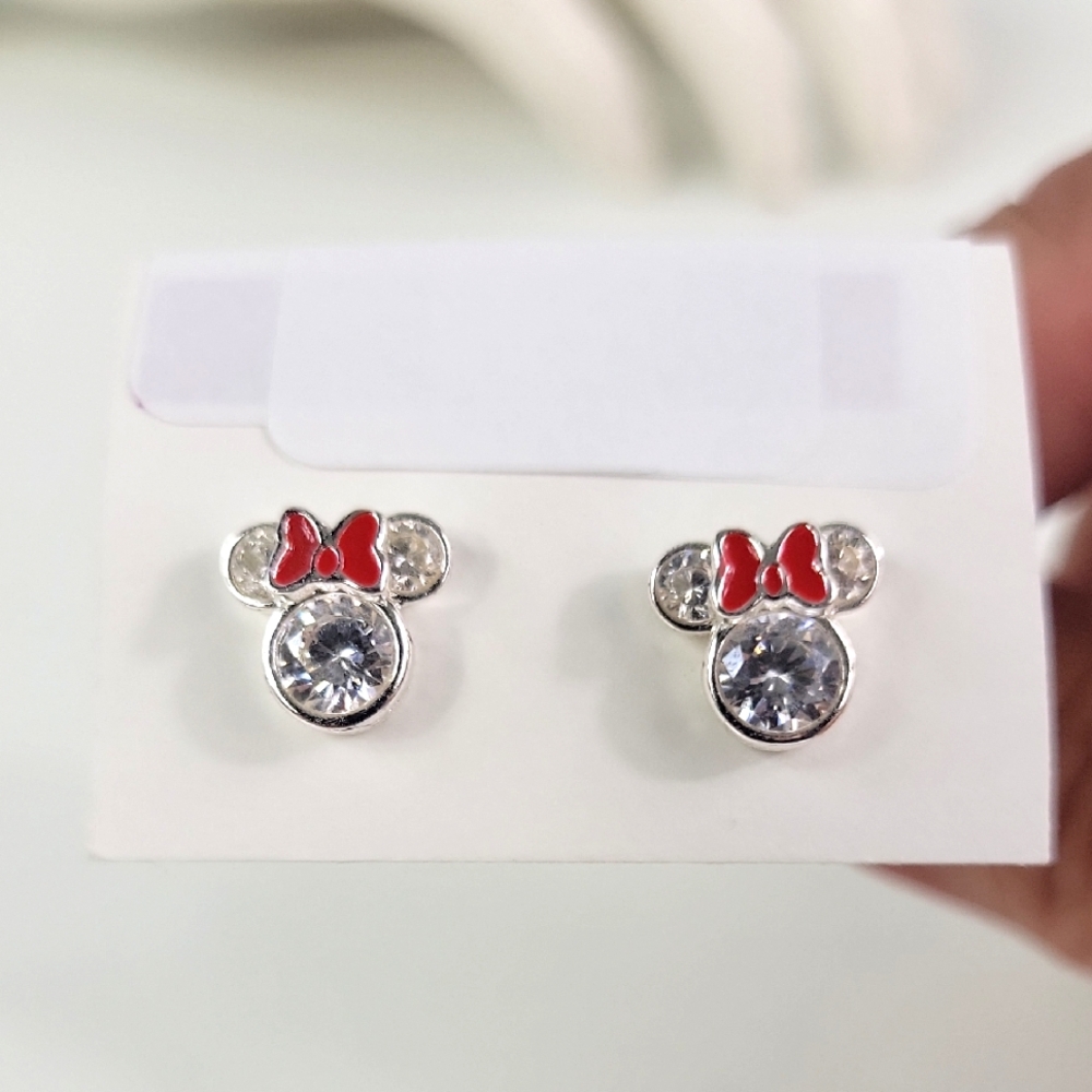 Disney Thailand Minnie Mouse Earrings 10k White Gold Plated CZ